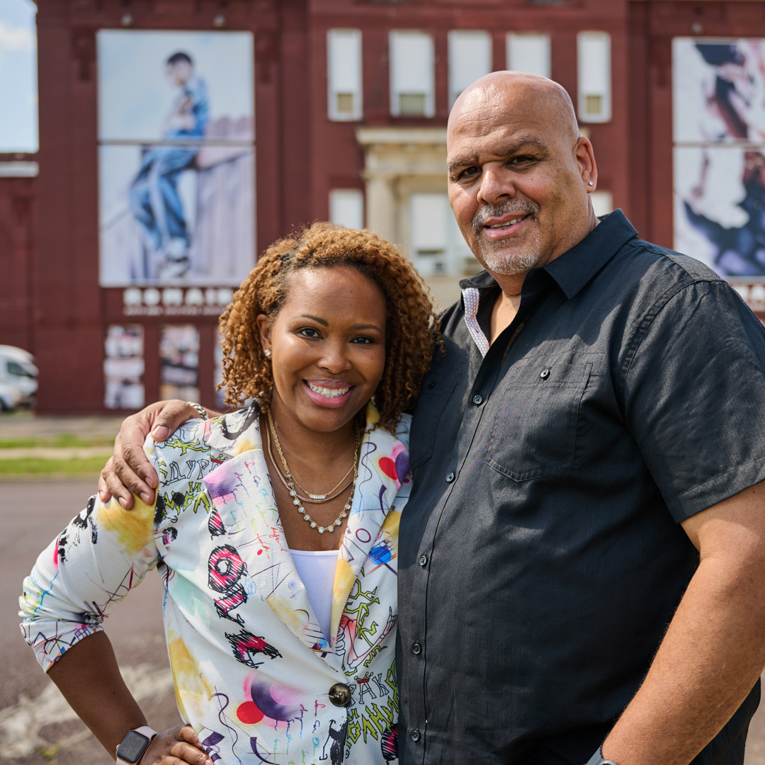 Nikki and Jonathon Romain outside the Romain Arts & Culture Center